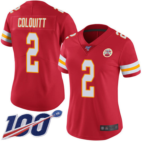 Women Kansas City Chiefs #2 Colquitt Dustin Red Team Color Vapor Untouchable Limited Player 100th Season Football Nike NFL Jersey